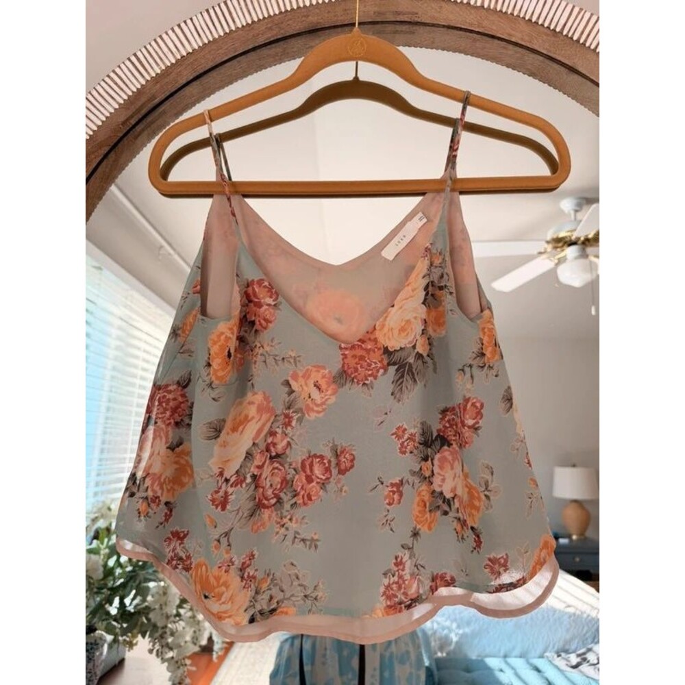 Lush Women’s Floral Cami Top Size S Tiffany Blue Peach Vacation Boho